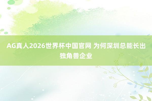 AG真人2026世界杯中国官网 为何深圳总能长出独角兽企业